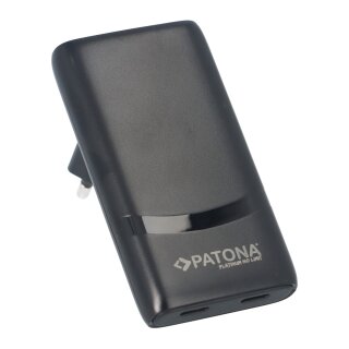 Schwarzer PATONA Platinum GaN PD65W Flat Adapter mit 2x USB‑C