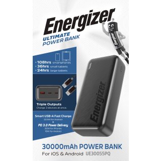 UE30055PQ Powerbank schwarz, 30000 mAh, LED‑Anzeige