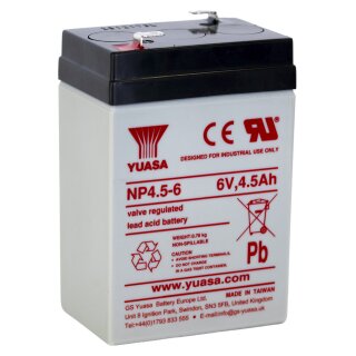 Yuasa NP4.5-6 6V 4.5Ah AGM VRLA Bleiakku – Vorderansicht