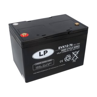 Landport EVX12-76 T6 12V 76Ah AGM Deep‑Cycle Batterie, Vorderansicht