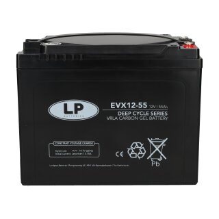 Landport EVX12-55 T6 AGM Batterie 12V 55Ah mit M6 Schraubanschluss