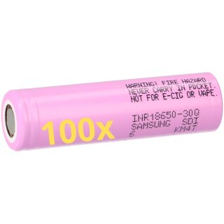 100x Samsung INR 18650 30Q Akkus 3,7V Li-Ion 3000 mAh 15A