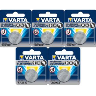 5x Varta Lithium 3V CR2032-P Bulk 3V/220mA lose CR 2032