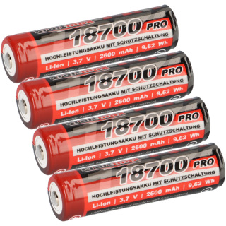 4x Kraftmax 18650 18700 Pro Akku mit PCB 3,7V 9,62 Wh 2600mAh