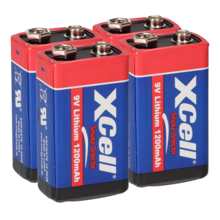 4x XCellLithium 9V Block Hochleistungs Batterien Rauchmelder Feuermelder 10 Jahre Batterie Lebensdauer