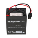 Multipower Lead battery gel agm technology 12v 5,4Ah with plug for lawn mower e.g. Sabo 43-Vario e Toro Briggs Stratton