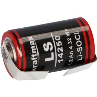 Kraftmax Lithium 3,6V Batterie LS14250 1/2 AA Zelle LF U-Form