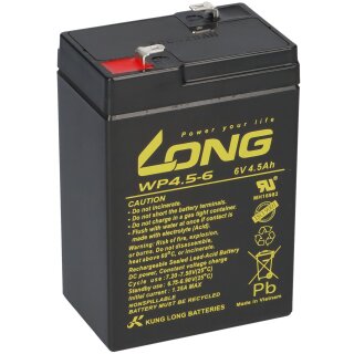 Kung Long wp4.5-6 lead battery 6 Volt 4,5Ah with Faston 4,8mm suitable for hand lamps