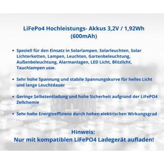 10x WSB Industrial IFR 14500 AA Solar Akku LiFePO4 3,2V 600mAh