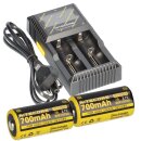 Set Nitecore D2 Ladegerät + 2x Nitecore 18350 Li-Ion...