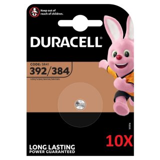 10x Duracell Uhrenbatterie D392 1,55V 45mAh AgO Blister