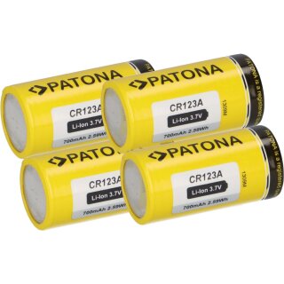 4x PATONA Li-Ion 3,7V Akku CR123A 16340 Zelle 700mAh 2,59Wh
