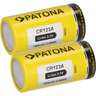 2x PATONA Li-Ion 3,7V Akku CR123A 16340 Zelle 700mAh 2,59Wh